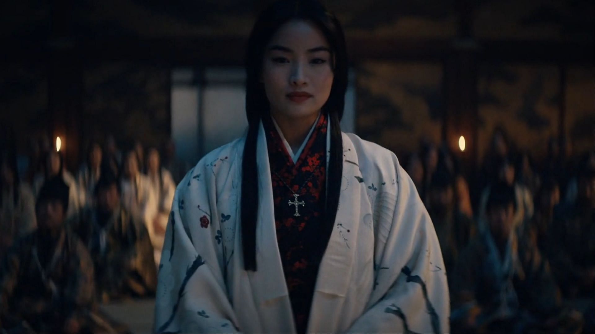 Mariko at Ishido's court in the Osaka Castle, as seen in Shōgun Episode 9 (Image via Hulu)